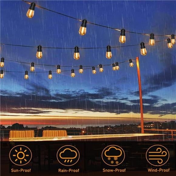 LED Outdoor String Lights, Waterproof Commercial Grade Heavy Duty Hanging Patio - Picture 3 of 6
